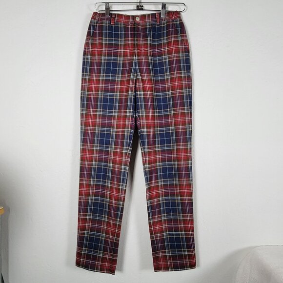 Vintage Oscar De La Renta Boys Plaid Trousers 14Y 100% Wool Red & Blue Lined